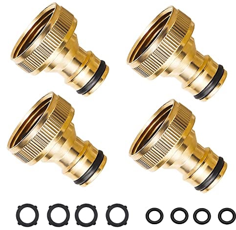 iBamso Messing Schlauchanschluss, 3/4 Zoll Gartenschlauch Schnellkupplung Adapter, Innengewinde Garten Schlauch Wasserhahn-Anschluss(4 Stück)