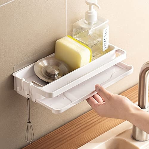 Toski Spülbecken Organizer Hängend Ohne Bohren, Schwammhalter Spülbecken Weiß, Spüle Geschirrspülhandtuchhalter