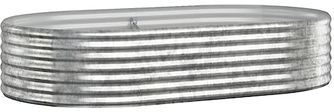 vidaXL Garden Raised Bed - Outdoor Powder-Coated Steel Vegetable Planter, Rust-Resistant Flower Bed, Ample Space, Silver, Oval Shape, DIY Assembly