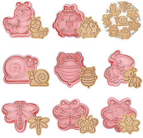 WishesMar Cortador de Galletas Kit 8 Piezas 3D Forma de Insecto Moldes para Hornear Reposteria Bricolaje Pastelería Decoración Festiva