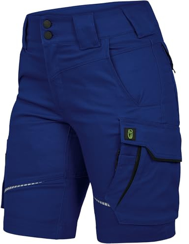 Leibwächter – Arbeitsshorts Damen Flex LINE Kornblau-Schwarz – Größe 34 – Robuste Cargo Hose mit Taschen – Handwerker Shorts – Berufsbekleidung – Multifunktionshose mit Reflektoren