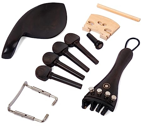 OFFSCH 15Stücke Teiliges Violin Zubehör aus Ebenholz Saitenhalter Kinnhalter Klemme Endpin Tail und Stimmwirbel Schwarz für Volle Violinen