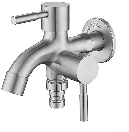 Emiif Edelstahl 1/2 Zoll Doppelhahn Garten Wasserhahn Doppelauslauf Doppel Waschmaschine Wasserhahn für Badezimmer Haushalt mit Zubehör Becken Wasserhahn