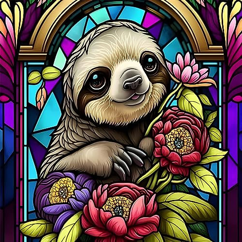 EOBROMD Diamond Painting Faultier, 5D Diamant Painting Bilder für Erwachsene Blume, DIY Tiere Diamant Malerei Set für Wanddekoration 35x35 cm