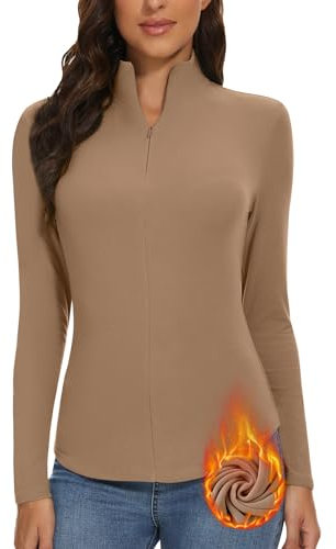 WOWENY Camicia Termica da Donna con Zip a 1/4 Manica Lunga Collo Alto in Pile Colletto alla Coreana Mezza Zip Felpa Pullover Caldo