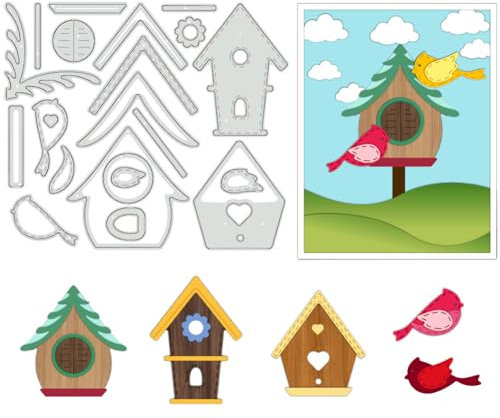 BENECREAT Vogelhaus-Stanzformen, Vogelnest-Stanzschablonen Aus Karbonstahl, Scrapbooking-Vorlage Für DIY-Prägung, Fotoalbum, Dekorative Papierkartenherstellung, 13.7x12 cm