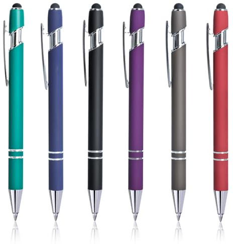ktxaby 6Stück Kugelschreiber-Set mit schwarzer Tinte, einziehbarer Kugelschreiber, Soft-Touch-Aluminium-Kugelschreiber, 1,0 mm-Neuheit Stifte mit Stylus-Spitze für Schule, Haus, Büro