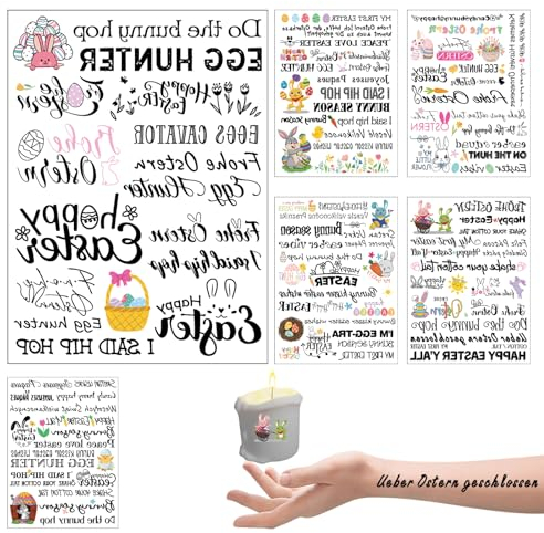 YKHSUAOU 6PCS Kerzentattoos Ostern,Kerzentattoos,Kerzenaufkleber sticker,DIY Wasserschiebefolie Kerzen,Aufkleber für Osterkerzen,Ostermotive Adventskerze Dekorieren (Farbe)
