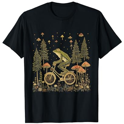 Cottagecore Frosch Fahrrad Lustig Ästhetische Wildblume T-Shirt