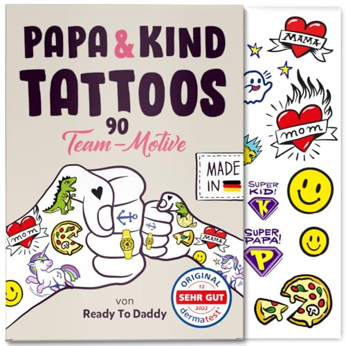 Papa & Kind Tattoos | 90 coole Familien Motive | in Deutschland produziert | dermaTEST-Urteil SEHR GUT | Super Geschenk für Väter & die Familie