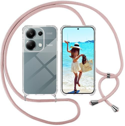 ISOI Cover con Cordino per Xiaomi Redmi Note 13 Pro 4G, Custodia Trasparente con Collana Tracolla Laccio Collo Ultra Sottile Morbido TPU Silicone Antiurto AntiGraffio Antiscivolo Case, Rosa