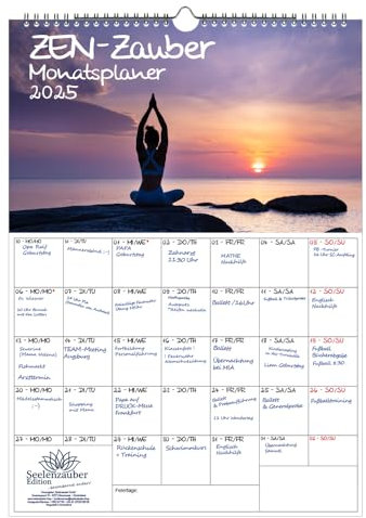 ZEN - Zauber Planer DIN A3 Kalender für 2025 Feng Shui Meditation Yoga Ying - Set: 1x Kalender 1x Weihnachtsanhänger 1x Grußanhänger (gesamt 3 Teile)