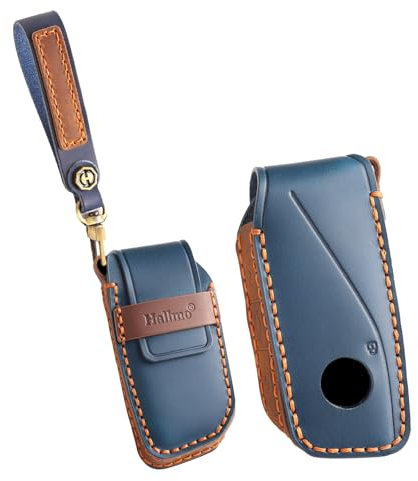 ontto Leder Autoschlüssel Hülle Schlüsselhülle Schlüsseltasche Schutzhülle Schlüsselanhänger Passt für BMW X1 U11 2er U06 X7 G07 IX1 XM X5 G05 M5 7er 735li ix40 ix50 2023 2024 Zubehör 4 Tasten-Blau