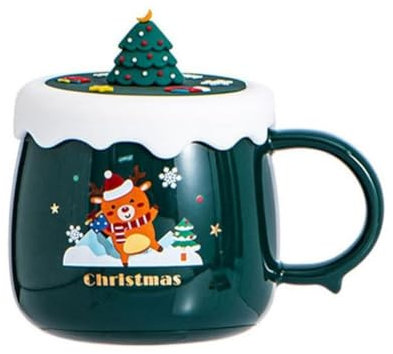 MAGICVOGEL Süße Kaffeetasse Weihnachten Kaffeebecher 380ml Keramik Weihnachtstasse Weihnachtsbaum Weihnachtsmann Elch Weihnachtsmotiv Geschenk Tasse (Grün-Elch)