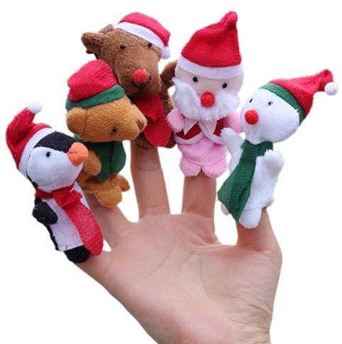 5 Pcs Christmas Finger Puppets, Reindeer Snowman Santa Penguin and Teddy Bear Finger Puppets, Small Plush Toy Hand Puppet, Cute Soft Finger Dolls, Props Figures Novelty Toys