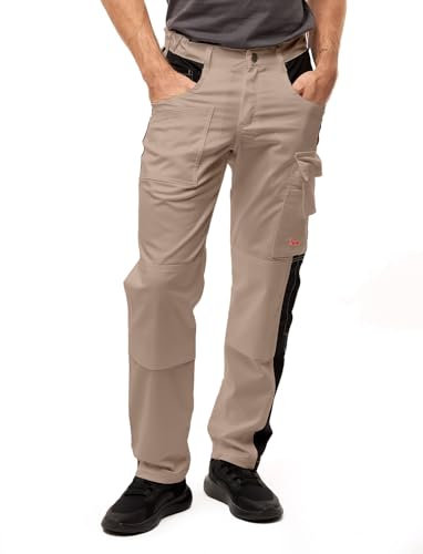 strongAnt Herren Arbeitshose - Cargohose für Männer mit Kniepolstertaschen Bundhose für Handwerk & Outdoor Beige-Schwarz, Gr. 52