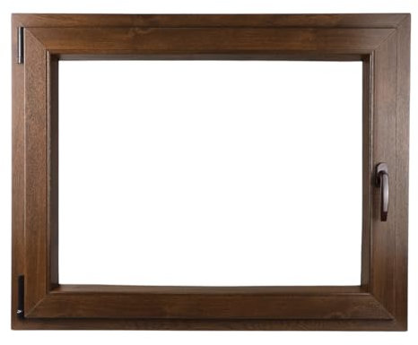 ALUCON Kellerfenster 800x600 mm – Fenster 80x60 cm – Kunststofffenster Innen Nussbaum/Außen Nussbaum – Flügelfenster DIN Links
