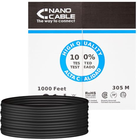 Blendend Cable de red Cat.6 UTP rígido AWG24 para exterior, 305 m, ideal para instalaciones de red en interiores y exteriores.