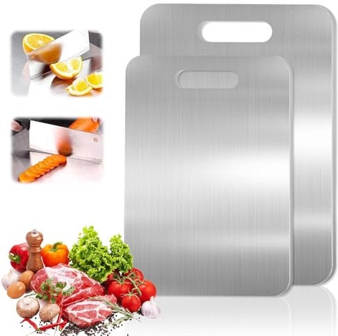 2Pcs Stainless Steel Cutting Board Cutting Boards for Kitche, Upgrade Double Sided Board, Thick Cutting Board for Home Kitchen Cooking(39x28CM 34x23CM)