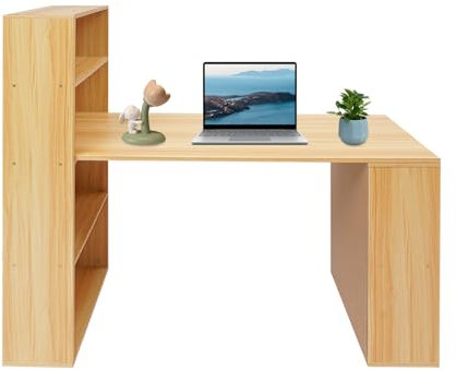 2-in-1 Kombination Schreibtisch mit Regalen 2 Seitenregal und 4 Bücherregal Schreibtisch Bürotisch Eckschreibtisch mit Ablagefächern für Schlafzimmern, Wohnzimmern, Arbeitszimmern 52.4x120x120cm