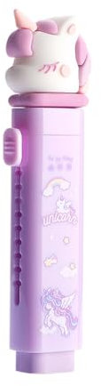 SGERUFZ 1 Pcs Gomme Rétractable Licorne pour Enfants, Fourniture Scolaire et Papeterie Kawaii, Maison, Bureau (Violet)