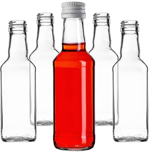 KADAX 10er Set Glasflaschen 200ml mit Schraubverschluss Weiß – Leere kleine Flaschen zum Befüllen für Likör, Schnaps, Öl, Essig & Sirup, Glass Bottles, Refillable