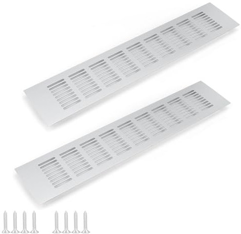 2 Pezzi Griglia Aerazione Rettangolare, Griglia di Ventilazione 80 mm x 500 mm, Griglia Rettangolare Alluminio, per Scarpiere, Armadi e Guardaroba (Argento(500mm x 80mm))