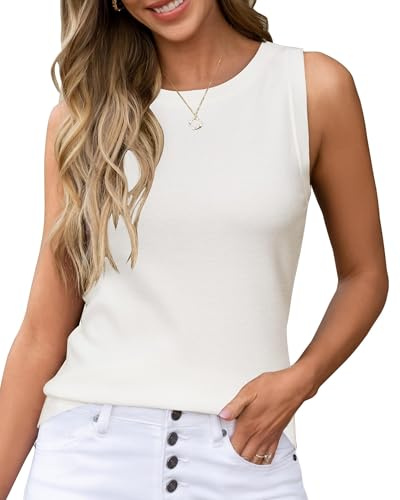 Arach&Cloz Women's Sleeveless Knitted Vest Tops Non See Through Crew Neck Tank Top for Spring Summer Business Casual
