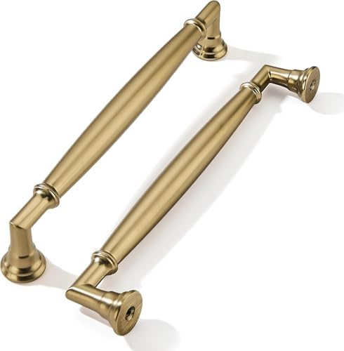 khtumeware 10 Pack 6-5/16 Inch(160mm) Brushed Brass Cabinet Pulls Heavy Duty Solid Warm Gold Cabinet Handles Kitchen Cabinet Hardware for Cupboard Drawer Handles