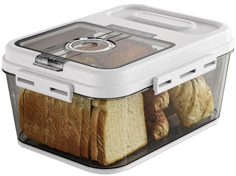 ZoeQide Brotkasten PET mit Zeitrad, Brotbox für Küche Weiß 29 x 19 cm | Datumsrad hilft beim Überblick; kompakte Brotaufbewahrung für Toast, Bagels und Kekse.