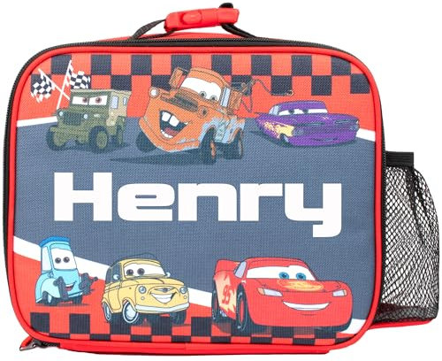 Disney Cars Personalised Kids Lunch Bag Insulated Kids Lunch Bag for Boys and Girls Name Customisation - Red
