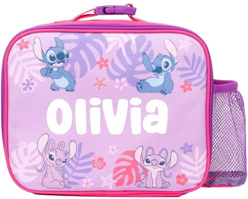 Disney Stitch & Angel - Lonchera infantil personalizada, bolsa de aperitivos aislada para niñas, color rosa