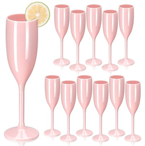 12 Pieces 5.4 OZ Plastic Pink Champagne Flutes Reusable Unbreakable Gin Glasses Wine Glasses Vintage Drink Glasses Water Goblets Wedding Baby Shower Birthday Party