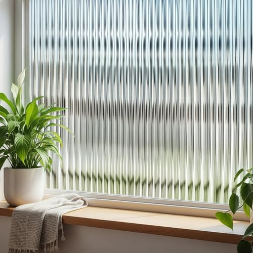 Qualsen Reeded Glass Window Film Privacy, Decorative Window Films, Removable No Glue Anti-UV Static Privacy Film for Glass Windows for Home Office, 60x200CM