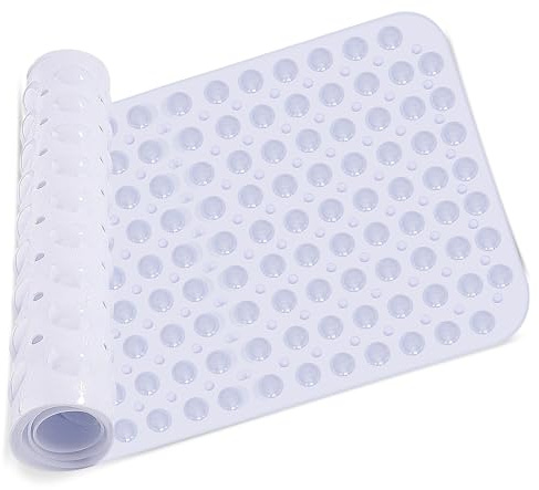 G4GADGET Clear Shower Bath Mat Non Slip Anti Mould 70x38cm with Strong Suction Cups & Drain Holes – Fast Drying Waterproof –Soft Rubber Shower Mats PVC Bathroom Mat Machine Washable