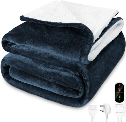MYCARBON Heated Blanket 160 * 180cm, Flannel Sherpa Electric Throw Double Heating Blanket for Sofa weighted Fleece Overblanket with 9h Timer, 6 Heat Settings, Machine Washable, Overheat Protection