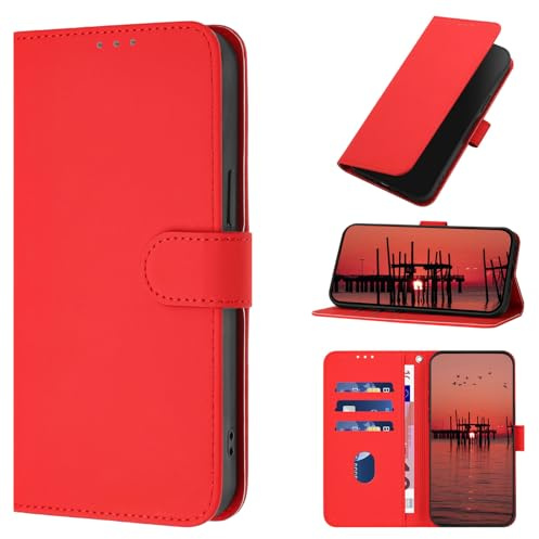 CASEONJAN für iPhone SE 2020 / SE 2022/8 / 7 Hülle, PU Lederhülle Schutzhülle Klapphülle mit Kartenhalter, Stoßfestes Flip Cover Wallet Case für iPhone SE 2020 /SE 2022/8/7 Handyhülle (Rot)