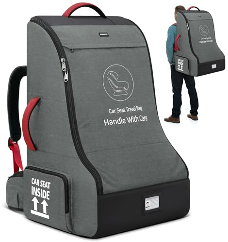 RAINSMORE Transporttasche Kindersitz Flugzeug, Gepolsterte Autositz-Reisetasche,Wasserdicht transporttasche kinderwagen Rucksack, Kindersitz Tasche für Flughafen Reisen