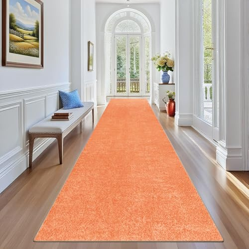 Stqyeiw Teppich Läufer Flur Teppichläufer Küchenläufer Küche Teppiche rutschfest Waschbar Bettvorleger für Flur Waschküche 80 x 120 cm Orange
