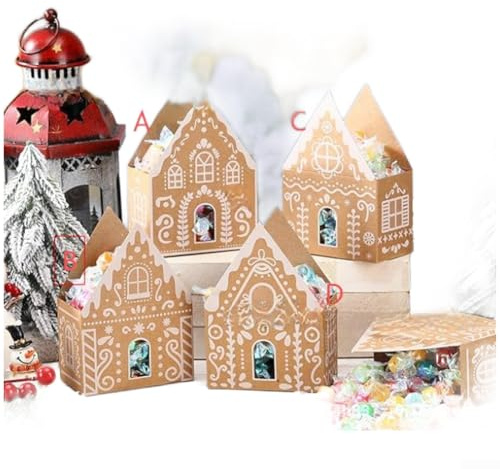 Festliche Kekshaus-Schachteln aus Papier für die Aufbewahrung von Süßigkeiten, entworfen für Weihnachtsfeiern, Schulveranstaltungen und Familienfeiern (C-Einzel)