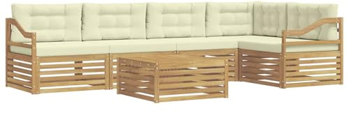vidaXL Outdoor-Sofagarnitur mit Kissen 6 pcs Weiß und Creme Polyester, Patio Ecksofa, modernes Lounge-Set für draußen, wetterfestes Gartenmöbel für die Terrasse, Bequeme Sitzgelegenheit