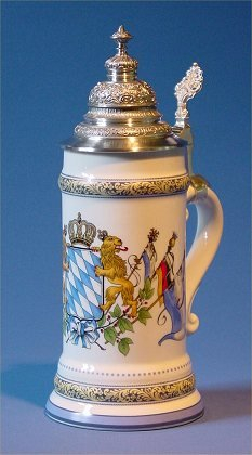 Masskrug 1 l Bier-krug Bierseidel Wappen mit Fahnen Porzellan