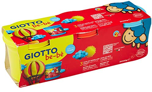 GIOTTO be-bè Knetpackung für kleine Kinder, 3 x 220g Töpfe, Gelb/Orange/Blau, ideal für Kinder und Schulen