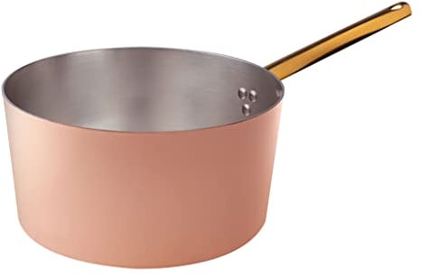 Pentole Agnelli ALCU10524 Casserole haute avec poignée, cuivre lisse, étamé à la main, 24 cm