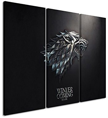 Leinwandbild 3 teilig Game_of_Thrones_Stark_3x90x40cm (Gesamt 120x90cm) _Ausführung schöner Kunstdruck auf echter Leinwand als Wandbild auf Keilrahmen