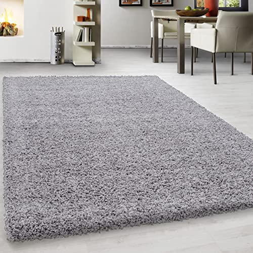 Teppium Moderner Hochflor Teppich Wohnzimmer 140 x 200 cm Hellgrau - Shaggy Flauschiger Teppich, Extra Weich, Pflegeleicht und Einfarbig - für Schlafzimmer, Küche und Esszimmer