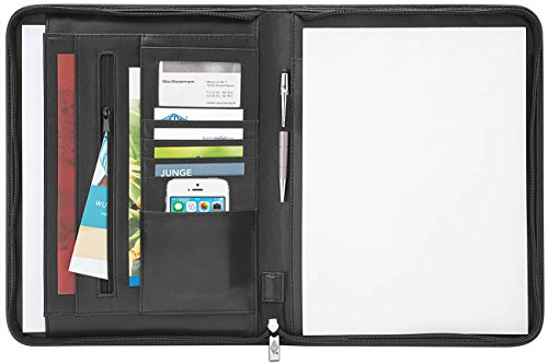 Wedo 5864301 Tagungsmappe Accento DIN A4 aus Kunstleder, Reißverschluss, Außenfach, mehrere Innenfächer Gummizugschlaufe inklusiv Schreibblock, Schwarz