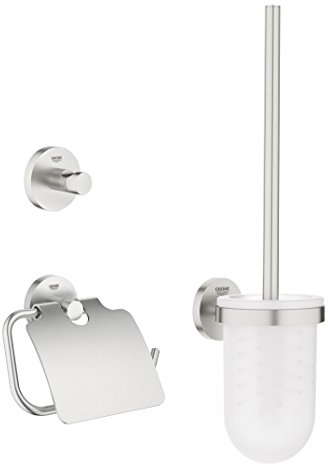 GROHE Essentials Bad-Accessoires (WC-Set 3 in 1, supersteel, Material: Glas/Metall) 40407DC1