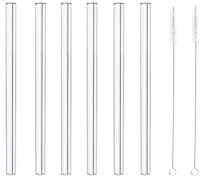 MIXIAO Glas Strohhalme 15 cm Transparent - 6 Stück gerade - Wiederverwendbare Glas Trinkhalme + 2 Reinigungsbürste gesunde GlasStrohhalme