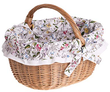 e-wicker24 Alles aus Weide Einkaufskorb aus Weide, Weidenkorb in weiβ, oval, Bügelkorb mit Garnierung, Geschenkkorb (Natur, 3)